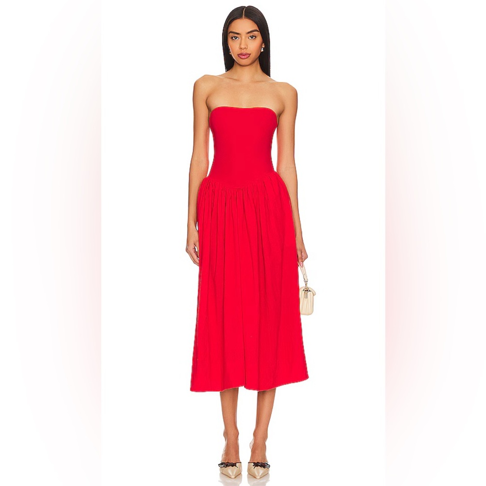 Free People Onda Tube Strapless Midi Dress in Red - S - Picture 2 of 2